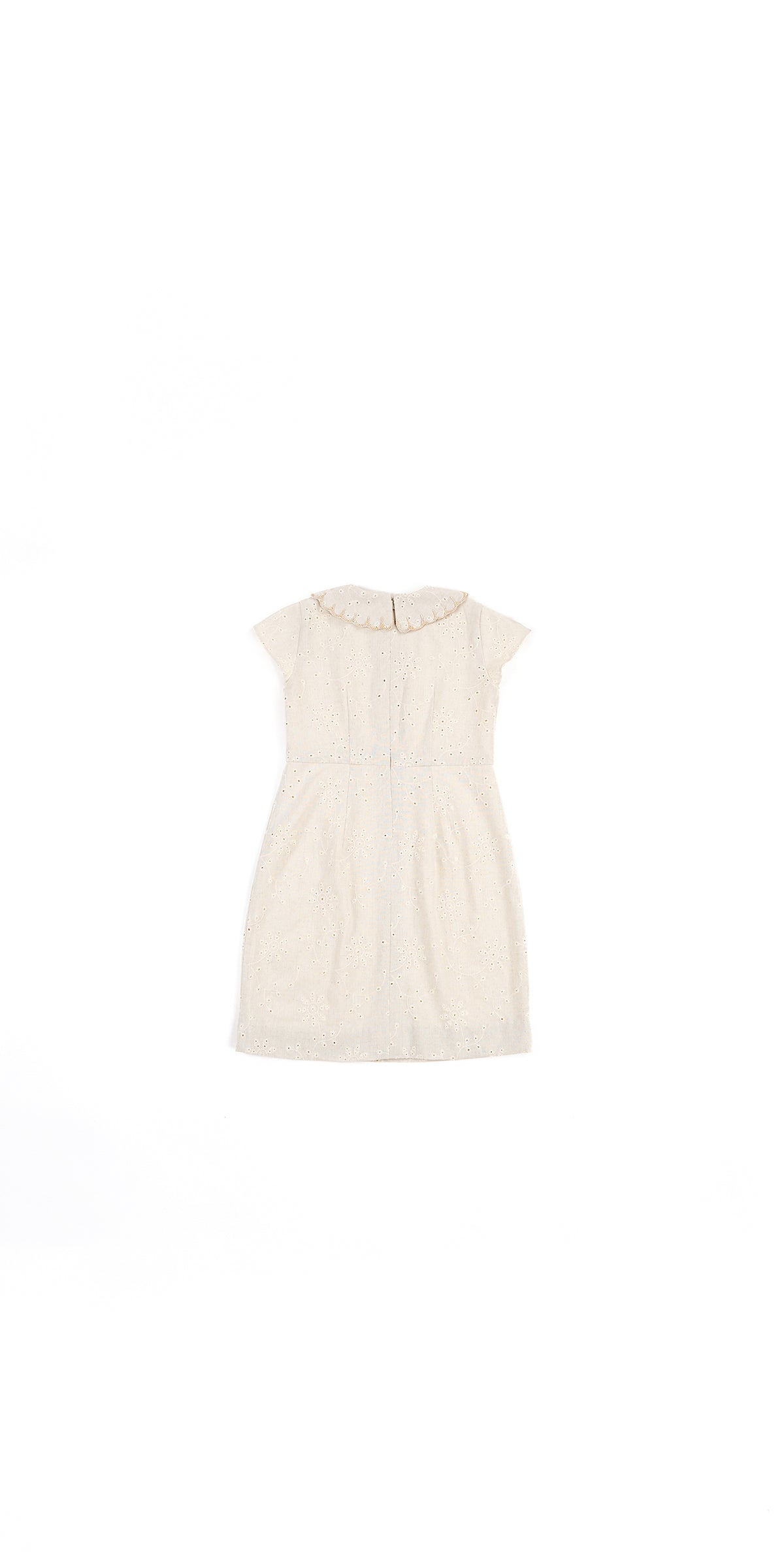SCALLOP COLLAR DETAIL BRODERIE ANGLAISE LINEN DRESS