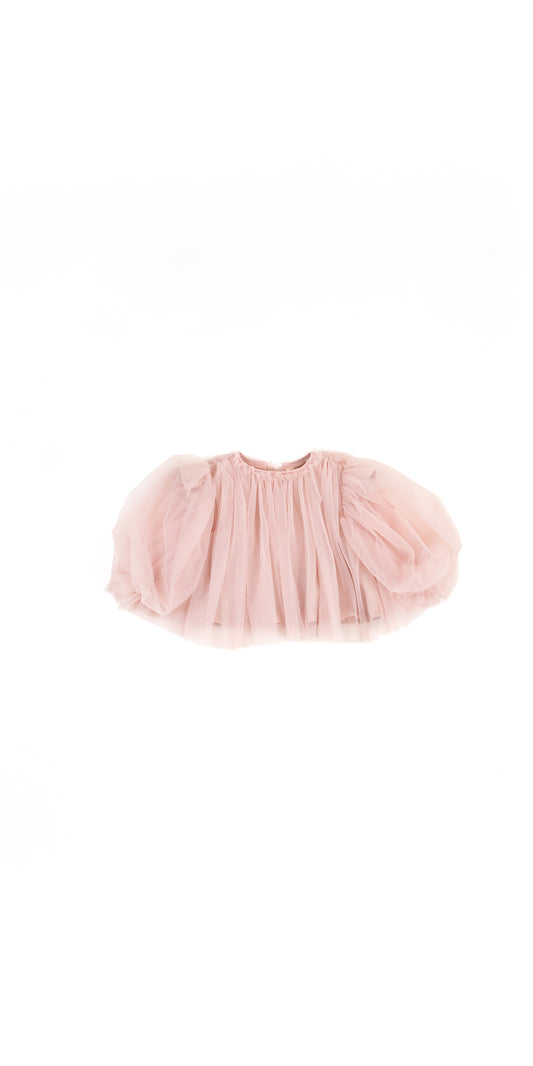 RUFFLE NECK DETAIL PUFFY SLEEVE TOP
