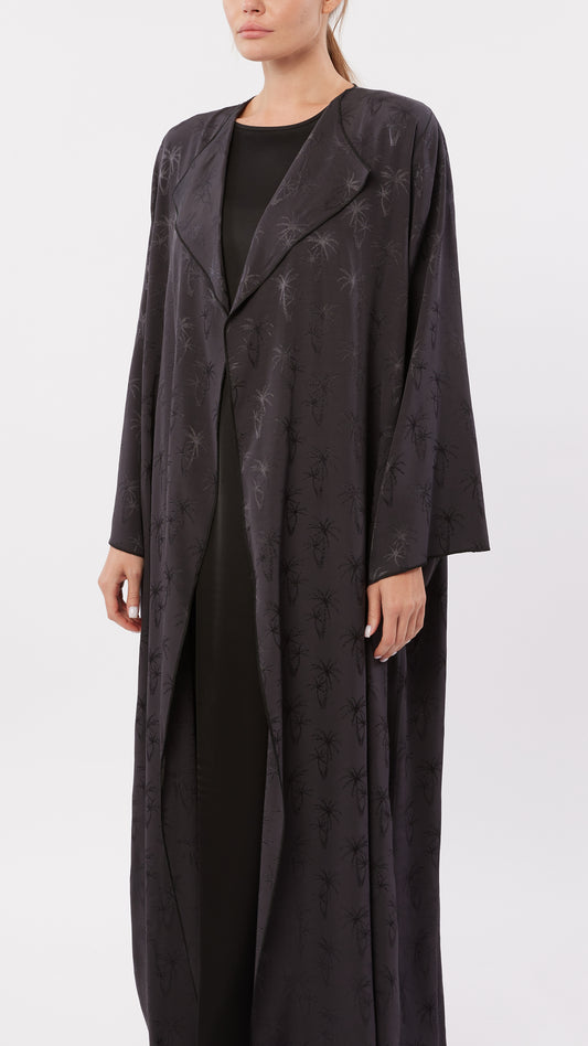 Lapel Collar Detail Palm Tree Jacquard Abaya