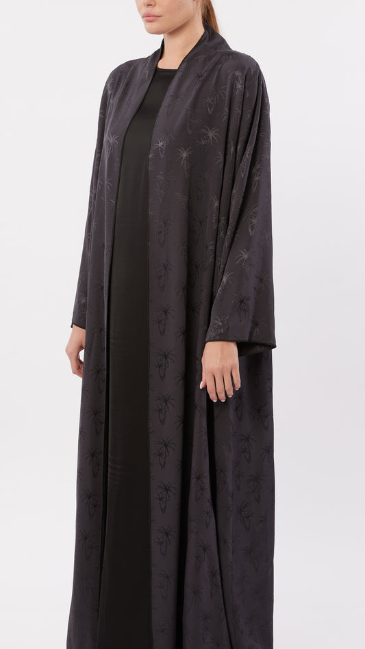 Draped High-Neck Collar Palm Tree Jacquard Abaya