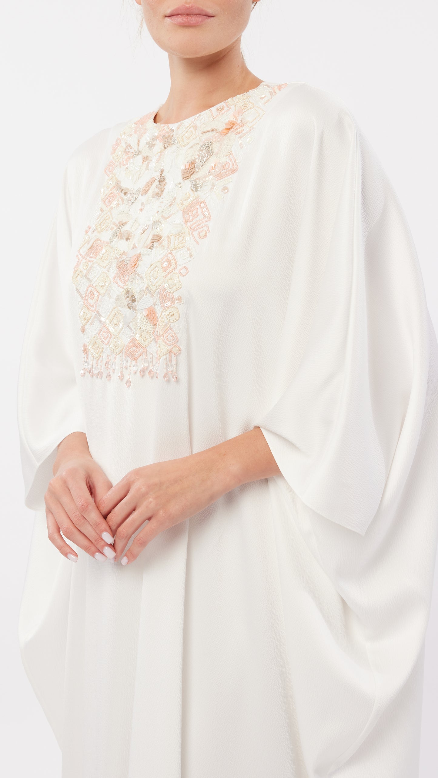 Abstract Floral Embellished Crew Neck Caftan