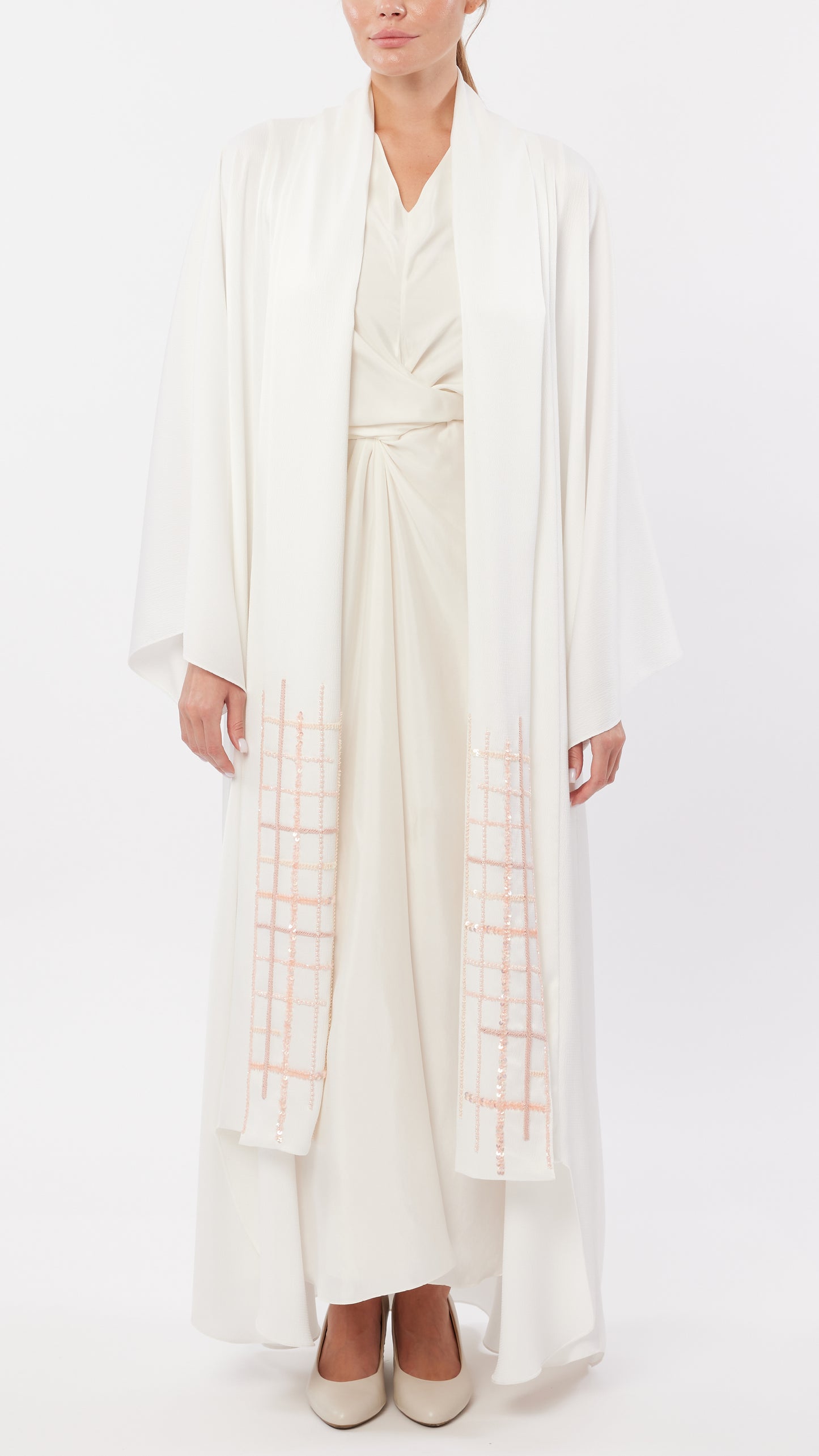 Folded Front Plackets Grid Embellished Detail Long Coat