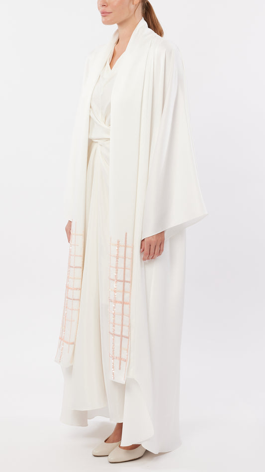 Folded Front Plackets Grid Embellished Detail Long Coat