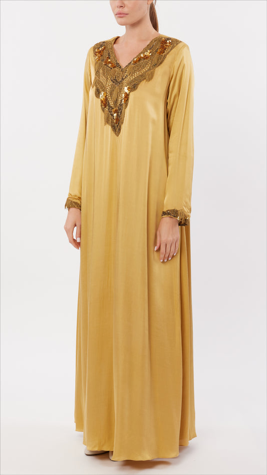 Chain Detail Embellished V-Neck Dress