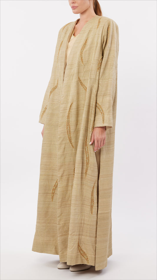 Foliage Embroidered Padded Shoulder Long Coat