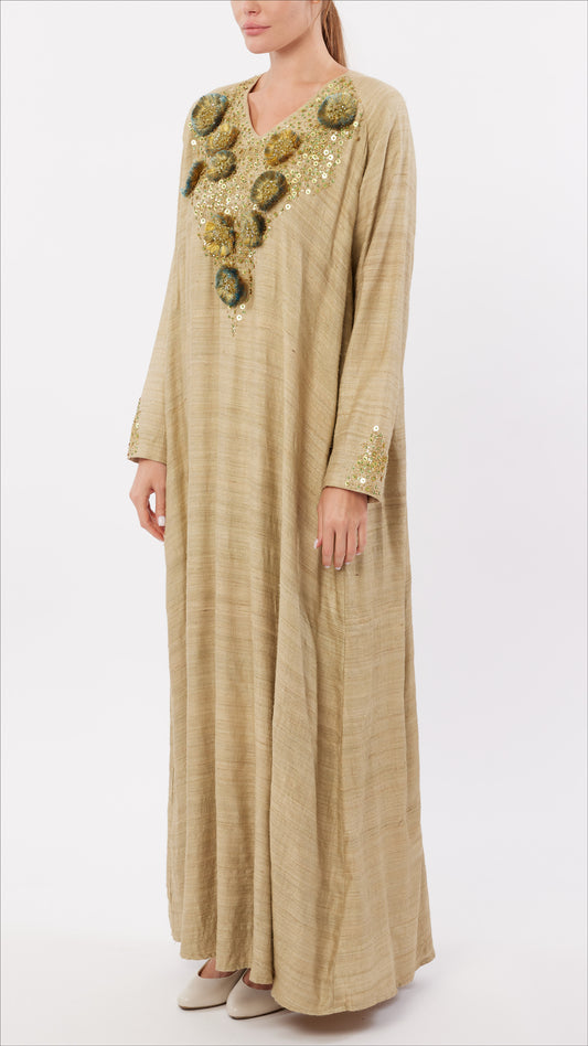 Sequin and Fancy Yarn Embellished V-Neck Dress