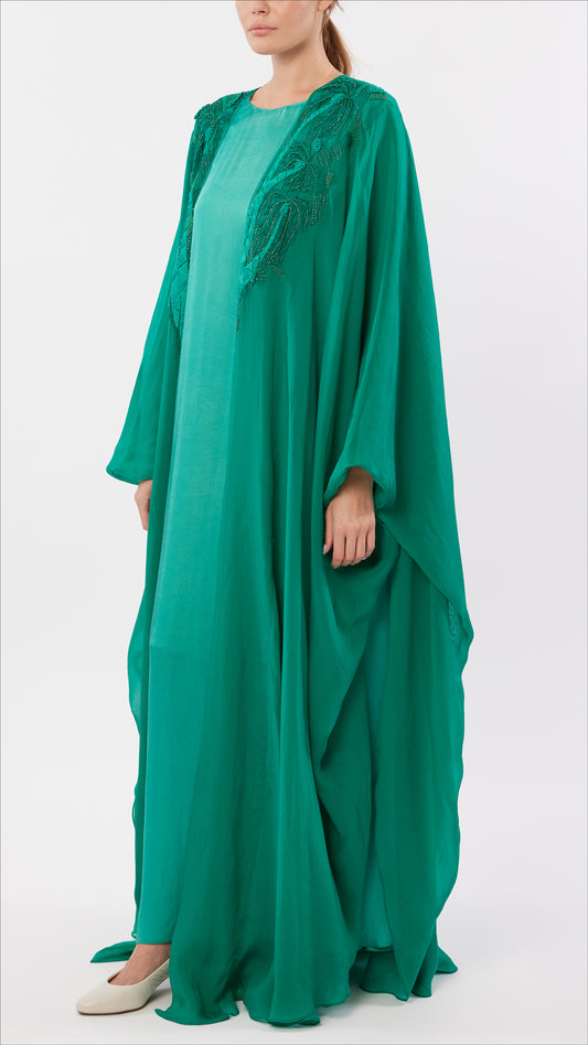 Palm Tree Embroidered Caftan Coat Ensemble