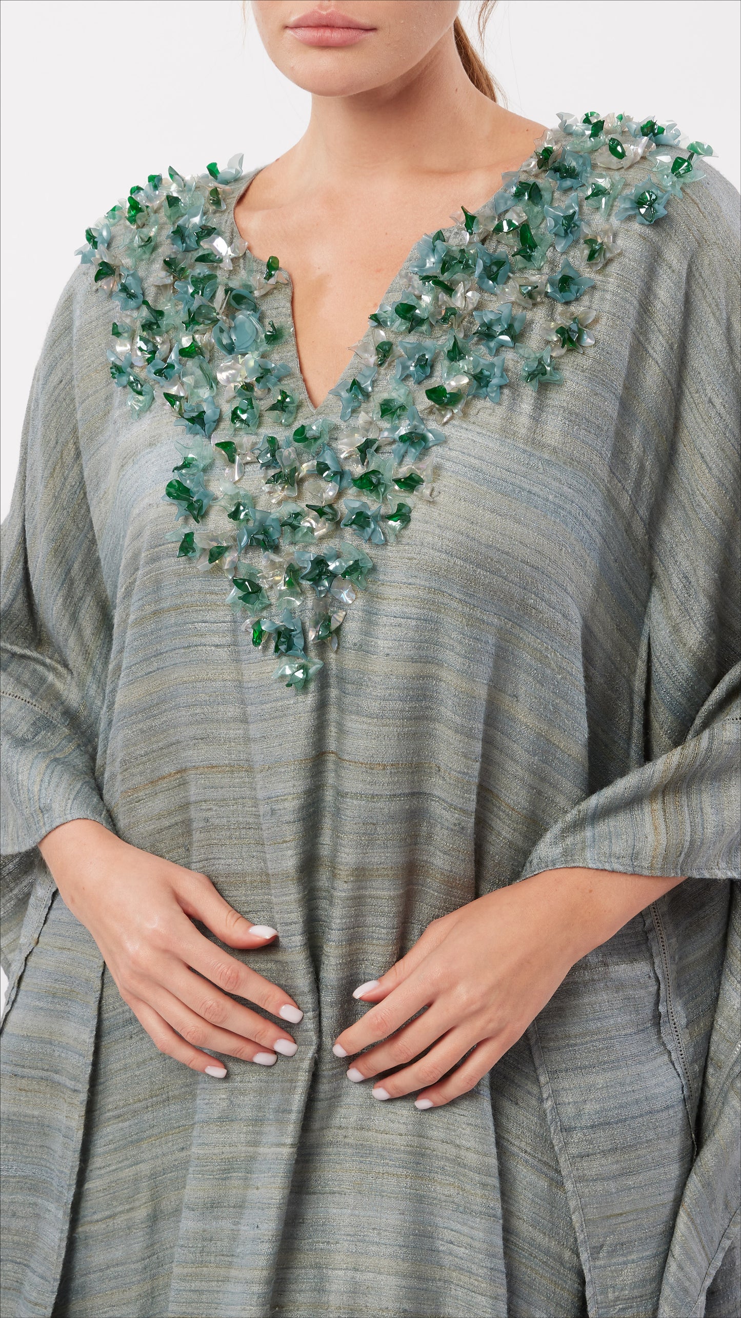 Sequin Embellished Split Neck Caftan