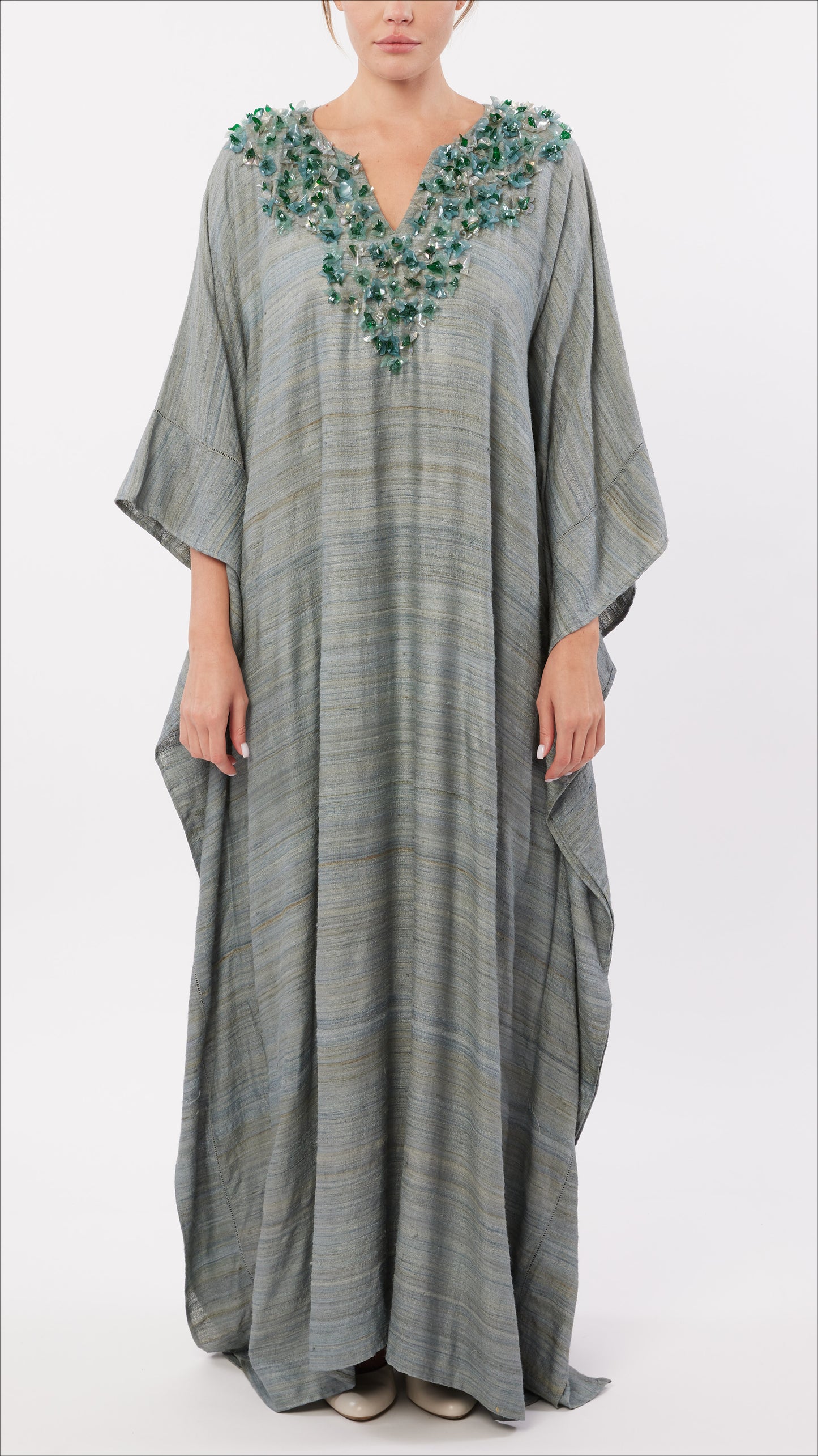 Sequin Embellished Split Neck Caftan