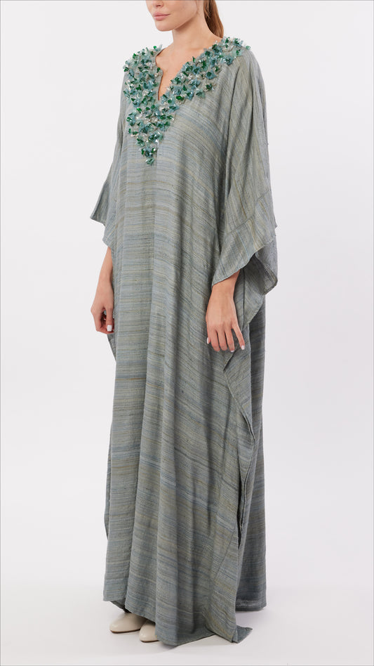 Sequin Embellished Split Neck Caftan