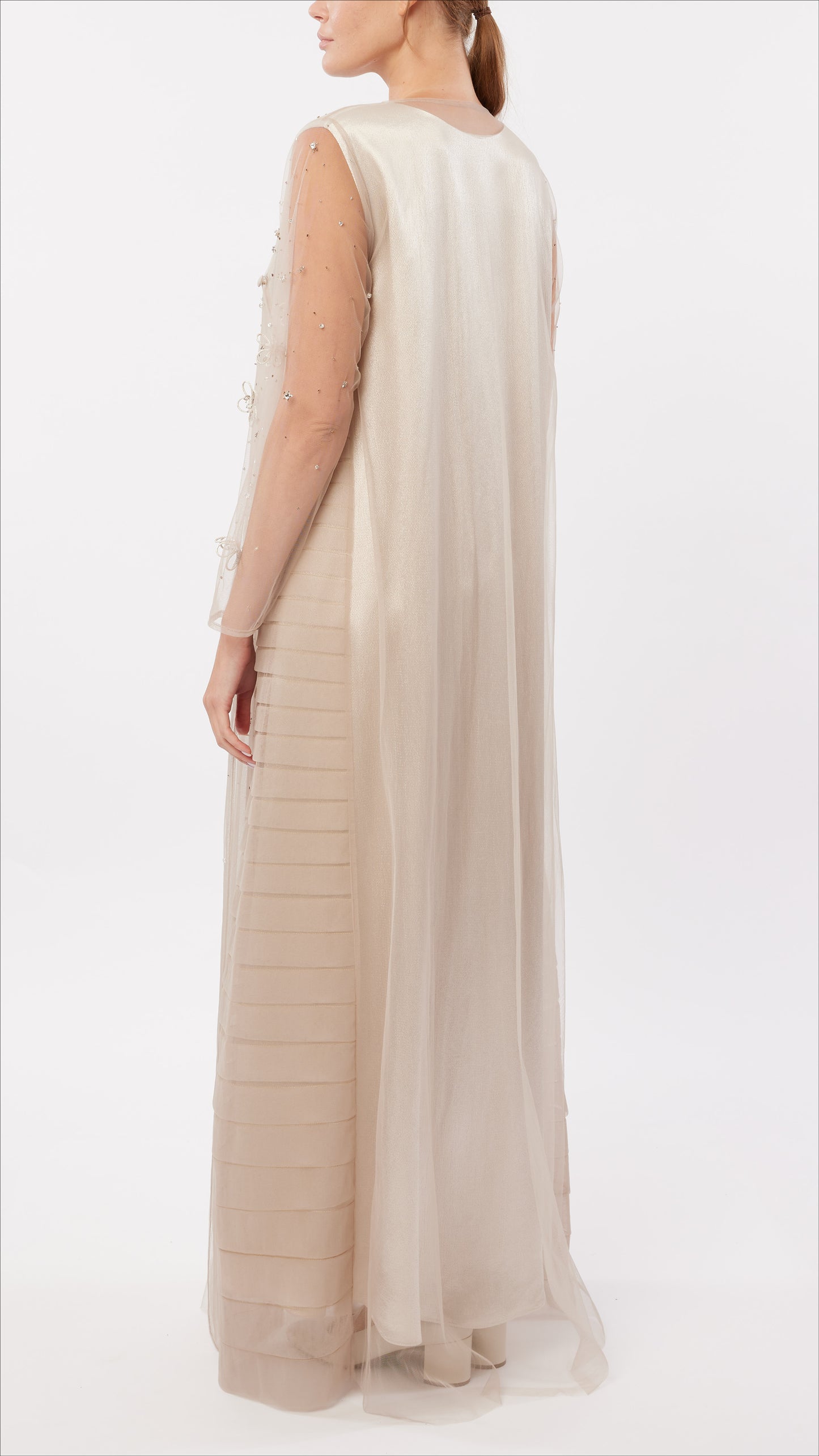 Cord Flower Embellished Surplice Neck Tulle Dress