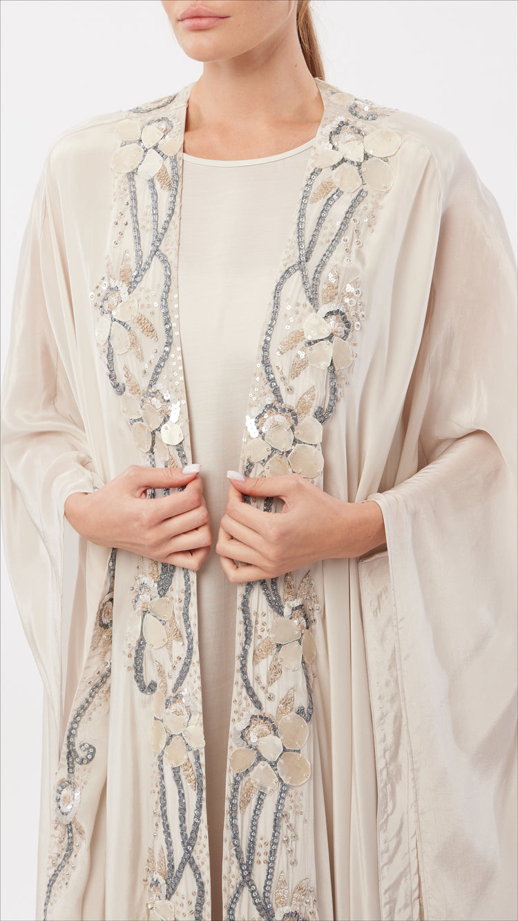 Mother of Pearl Embellished Front Open Caftan