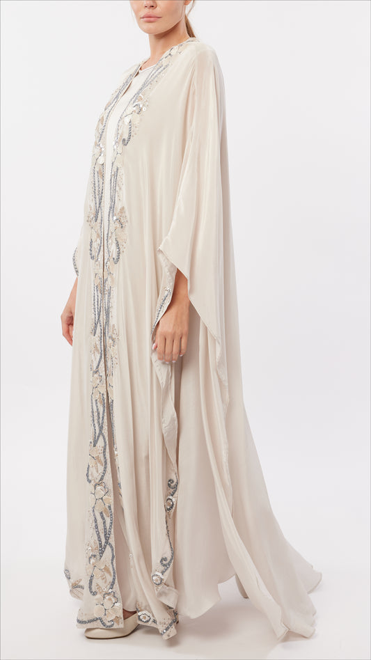 Mother of Pearl Embellished Front Open Caftan