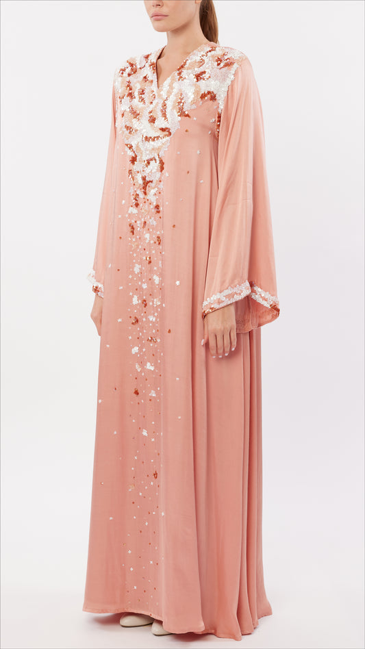 Abstract Sequin Embellished V-Neck Dress