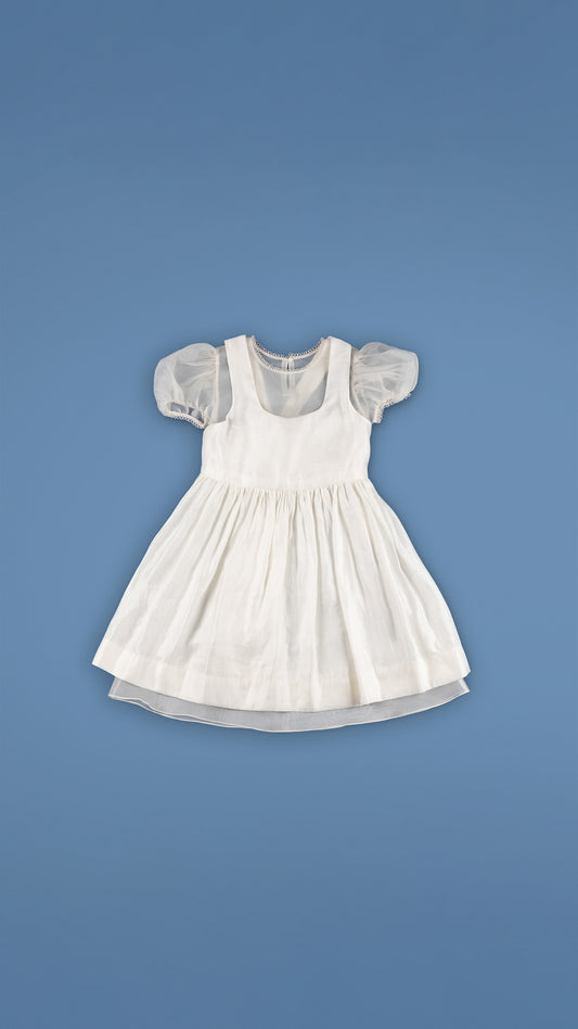 PINAFORE MIDI-DRESS WITH PUFFED-SLEEVE INNER DRESS