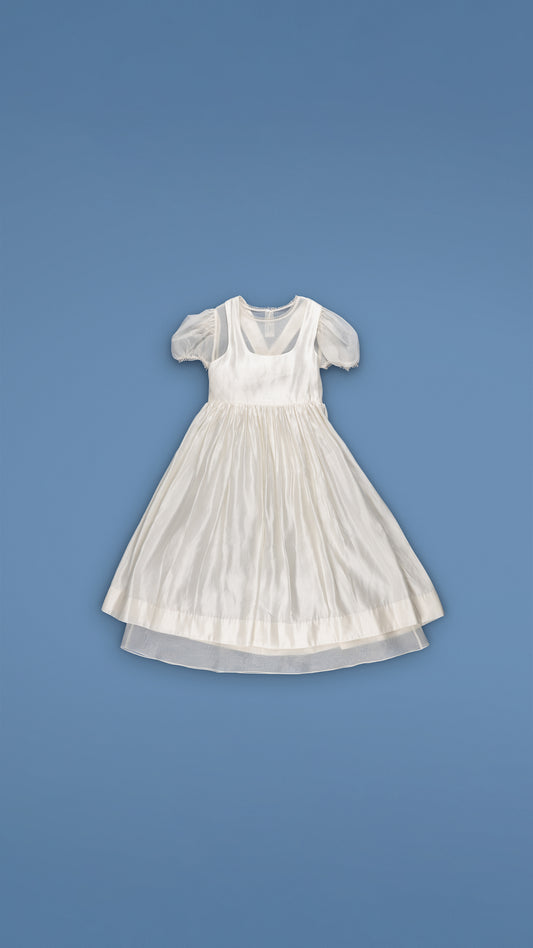 PINAFORE LONG DRESS WITH PUFFED-SLEEVE INNER DRESS