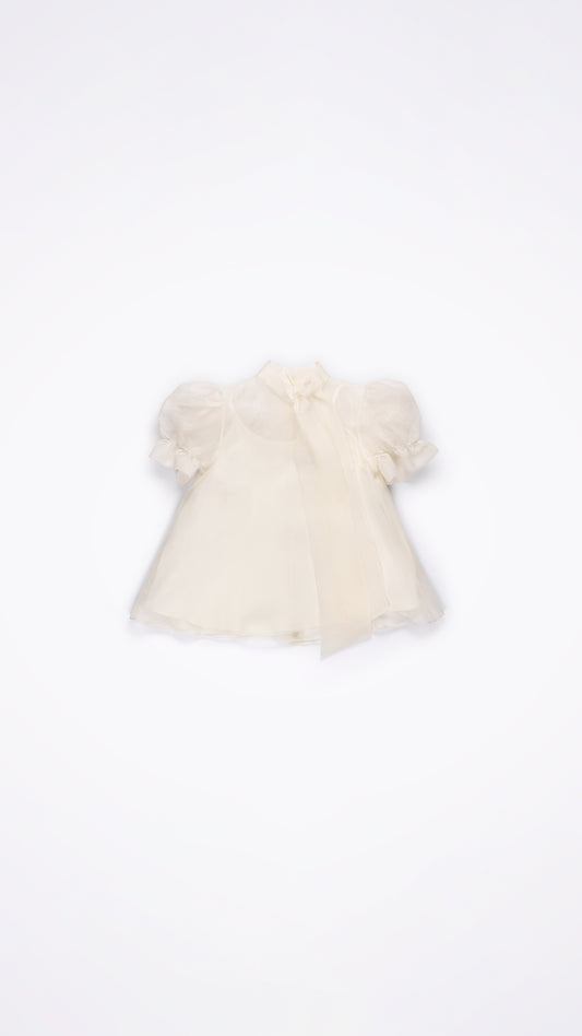 PUFFED SLEEVE BOW TIE-UP DETAIL TOP WITH STRAPPY INNER TOP