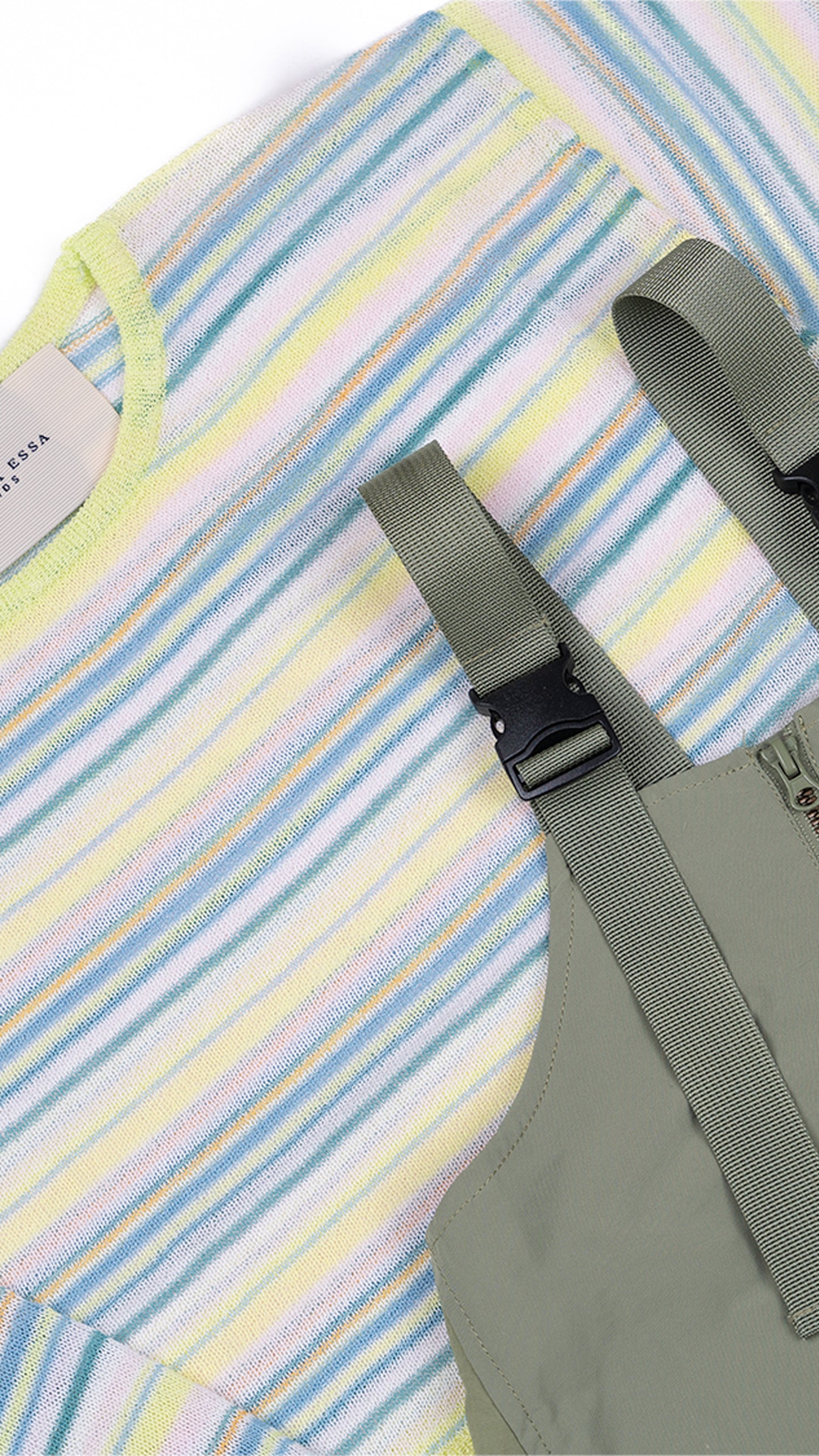 Buckle Strap Pinafore & Striped Knit Top Set