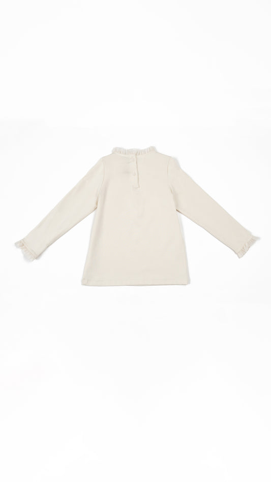 Ruffle-Trim Ribbed Mock-Neck Top