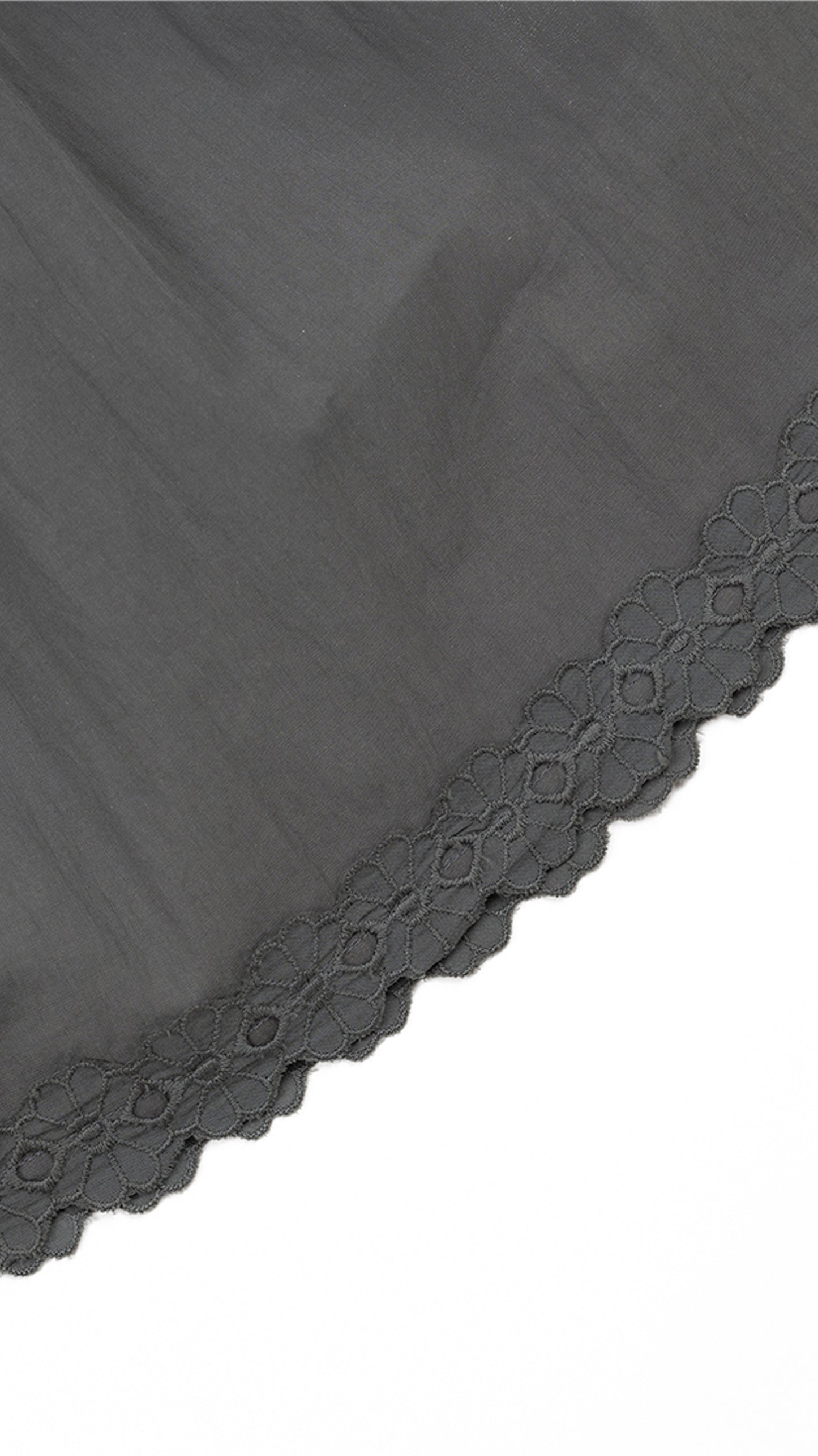 Scalloped Lace-Hem Top & Drop-Yoke Skirt in Grey