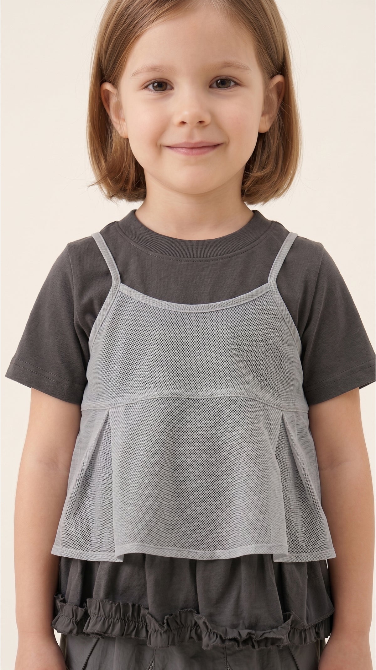 Ruffle-Hem T-Shirt & Sheer Cami Set