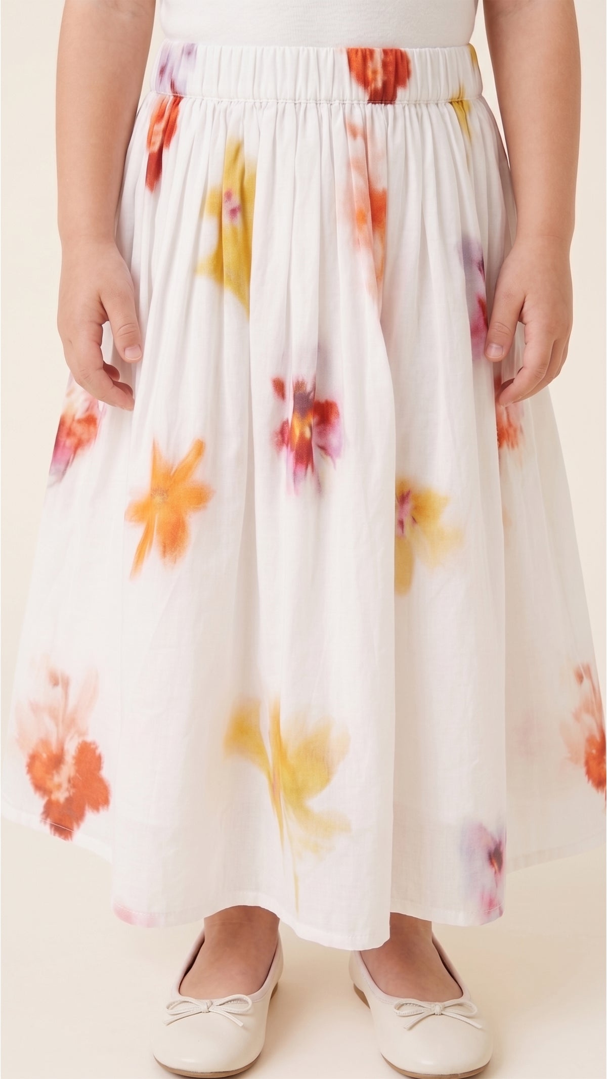 Blurry Floral Print Drop-Yoke Skirt