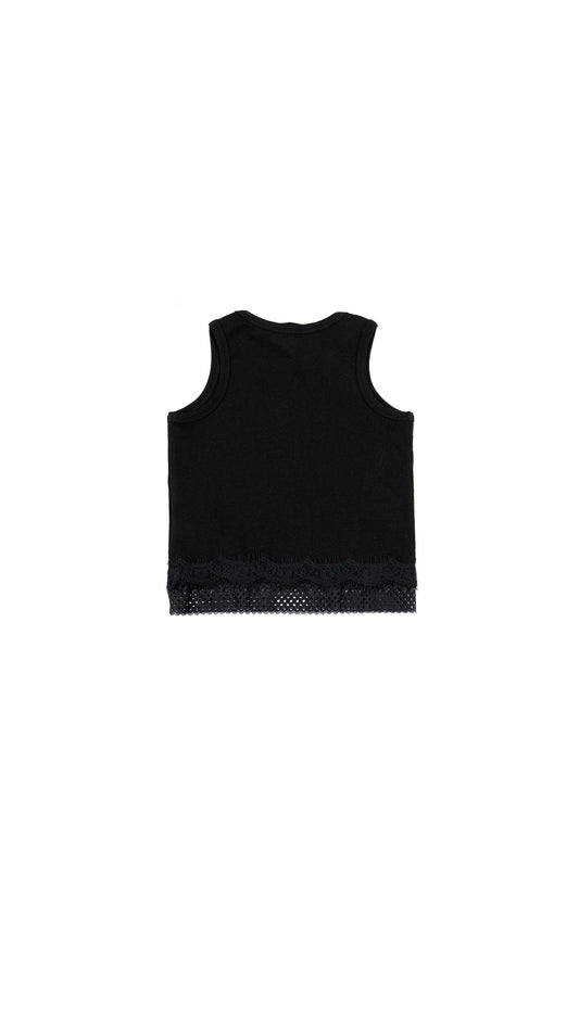 Bow and Lace Detail Tank Top in Black