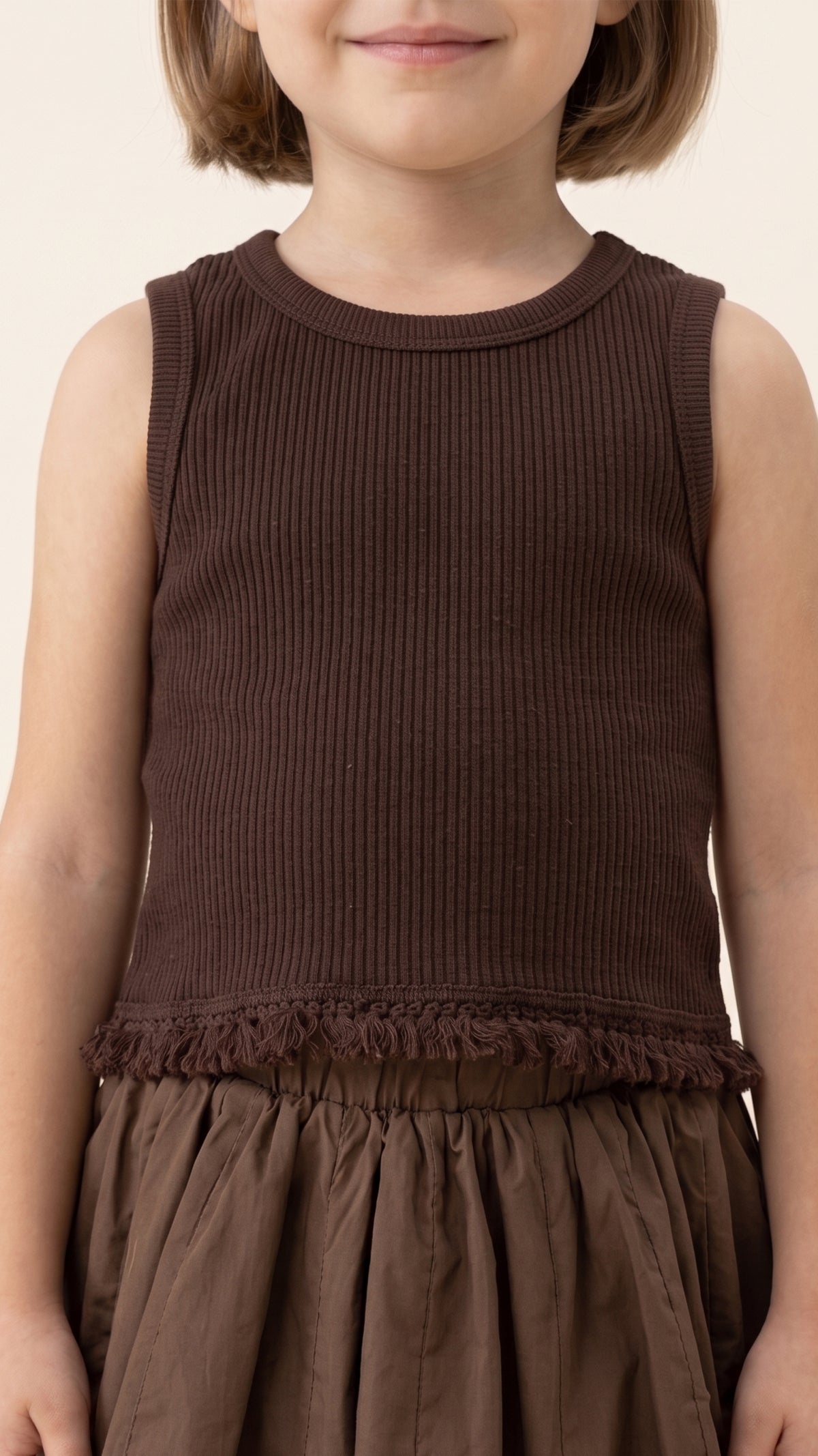 Fringe-Trim Rib Knit Tank Top