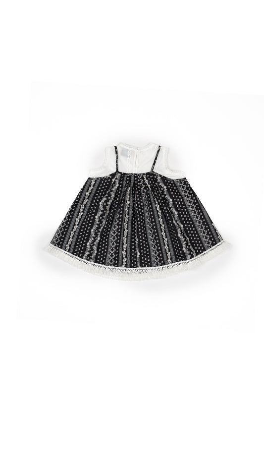 Layered Folk-Print Fringe and Eyelet Top