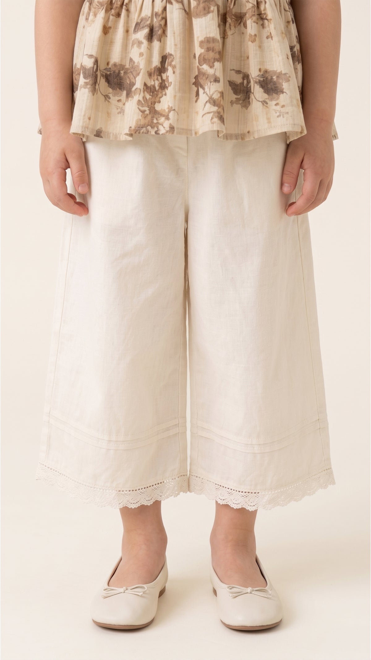Pintucked Lace-Trim Wide-Leg Culottes