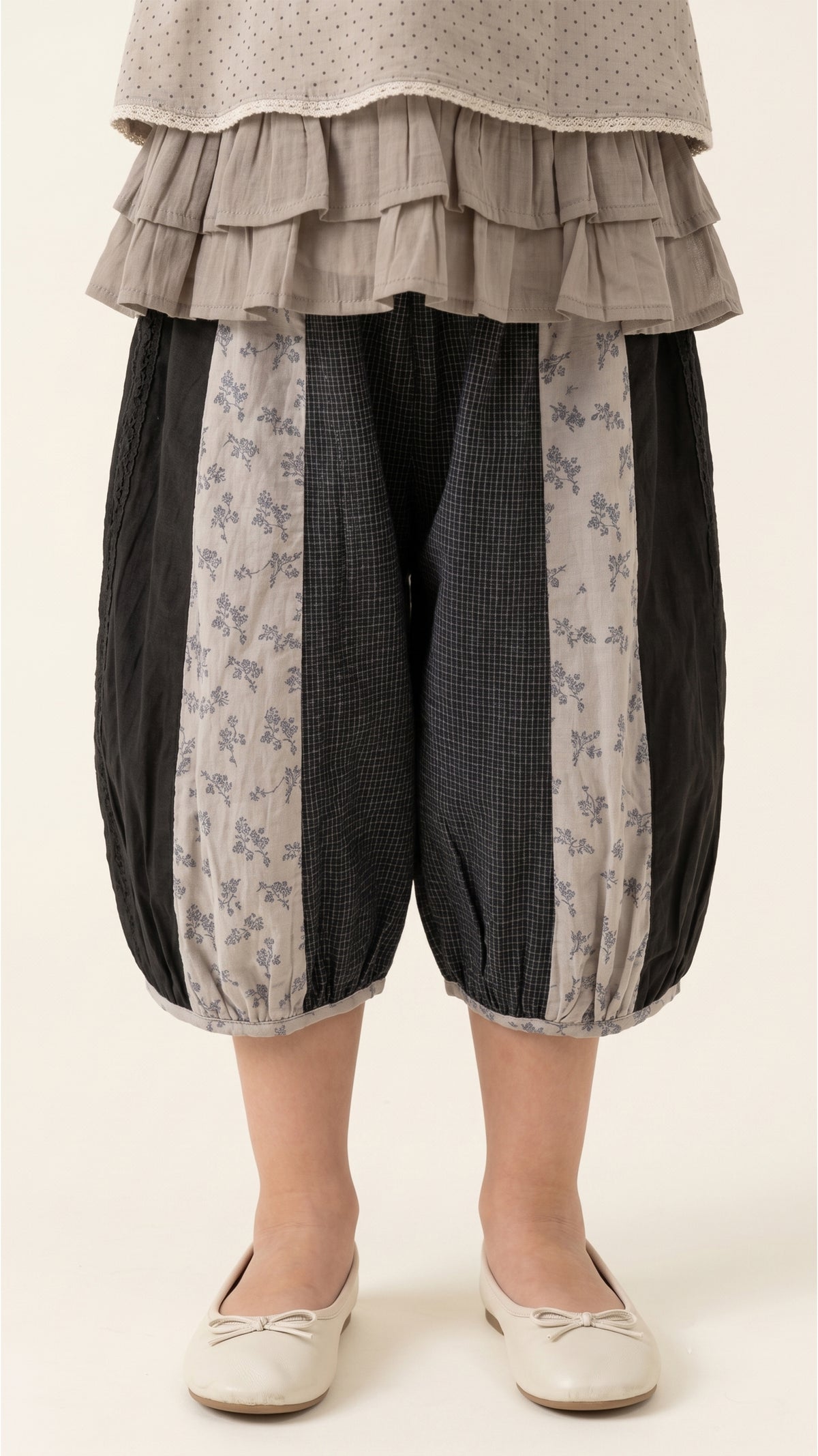 Mixed-Print Paneled Balloon Culottes