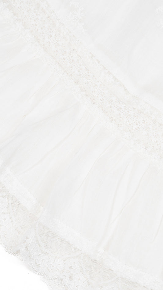Swallow Embroidered Ruffle Lace-Hem Pants
