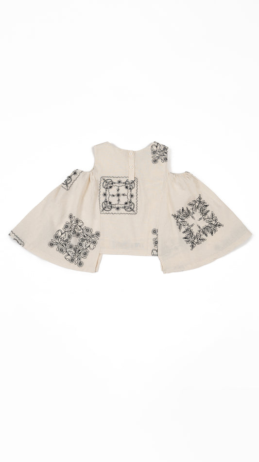 Embroidered Side-Panel Flare Detail Top