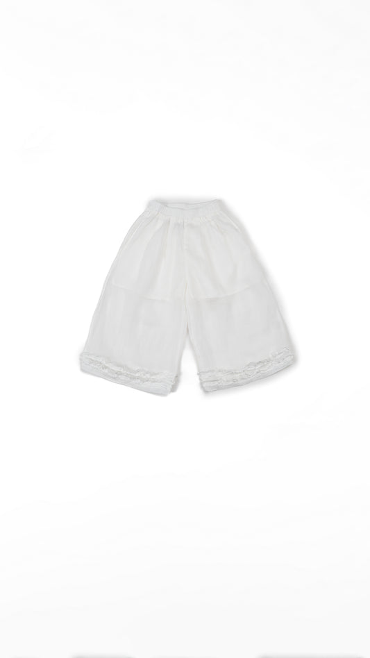 Ruffle-Hem Linen Wide-Leg Culottes