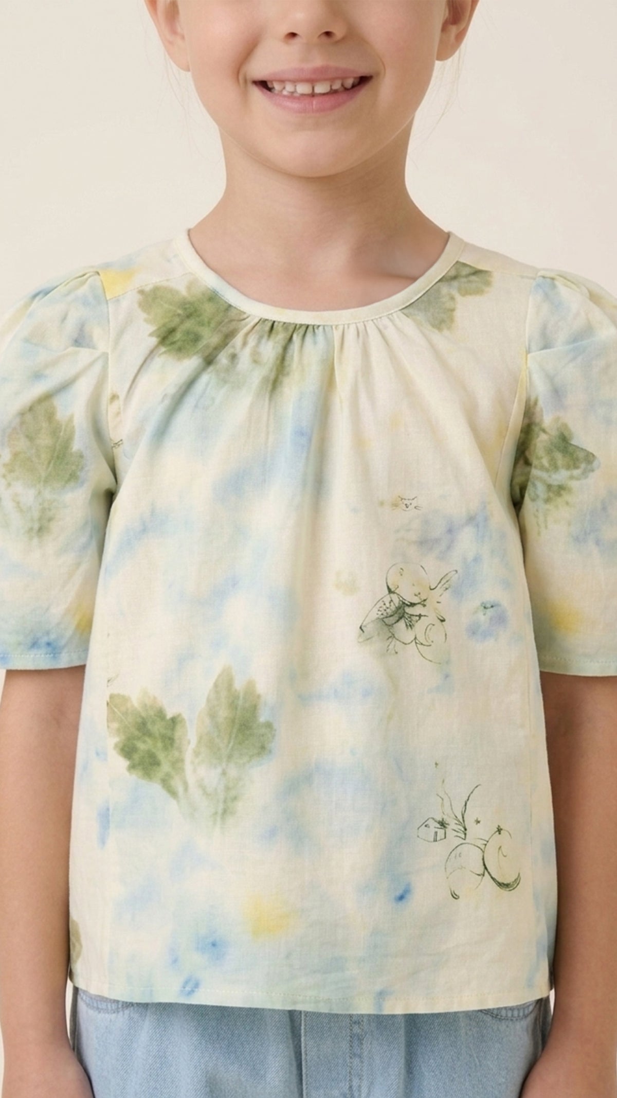 Botanical Print Puff Sleeve Top