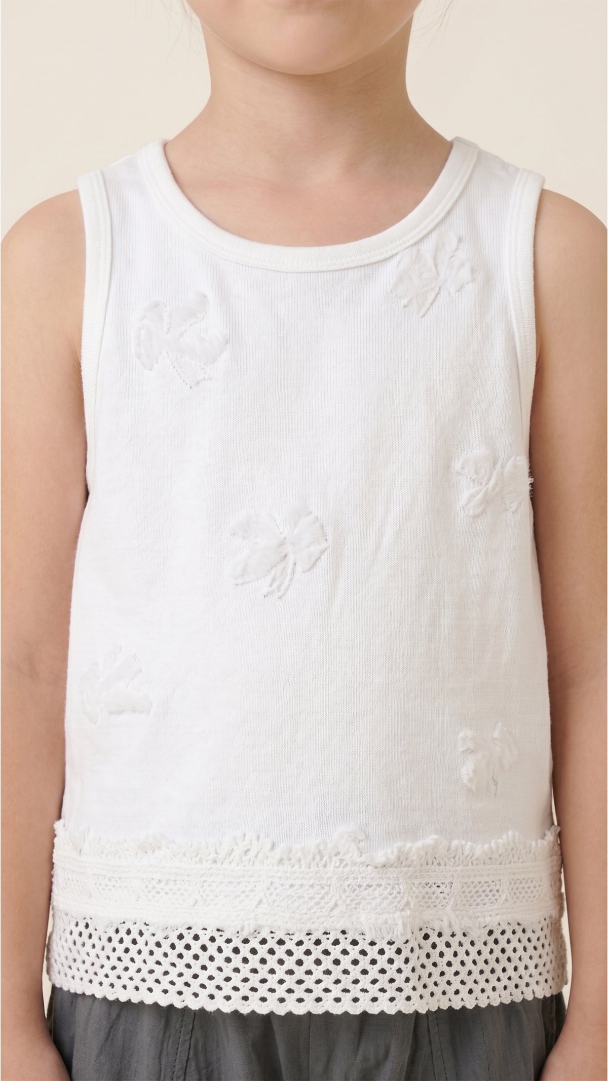 Bow and Lace Detail Tank Top in White