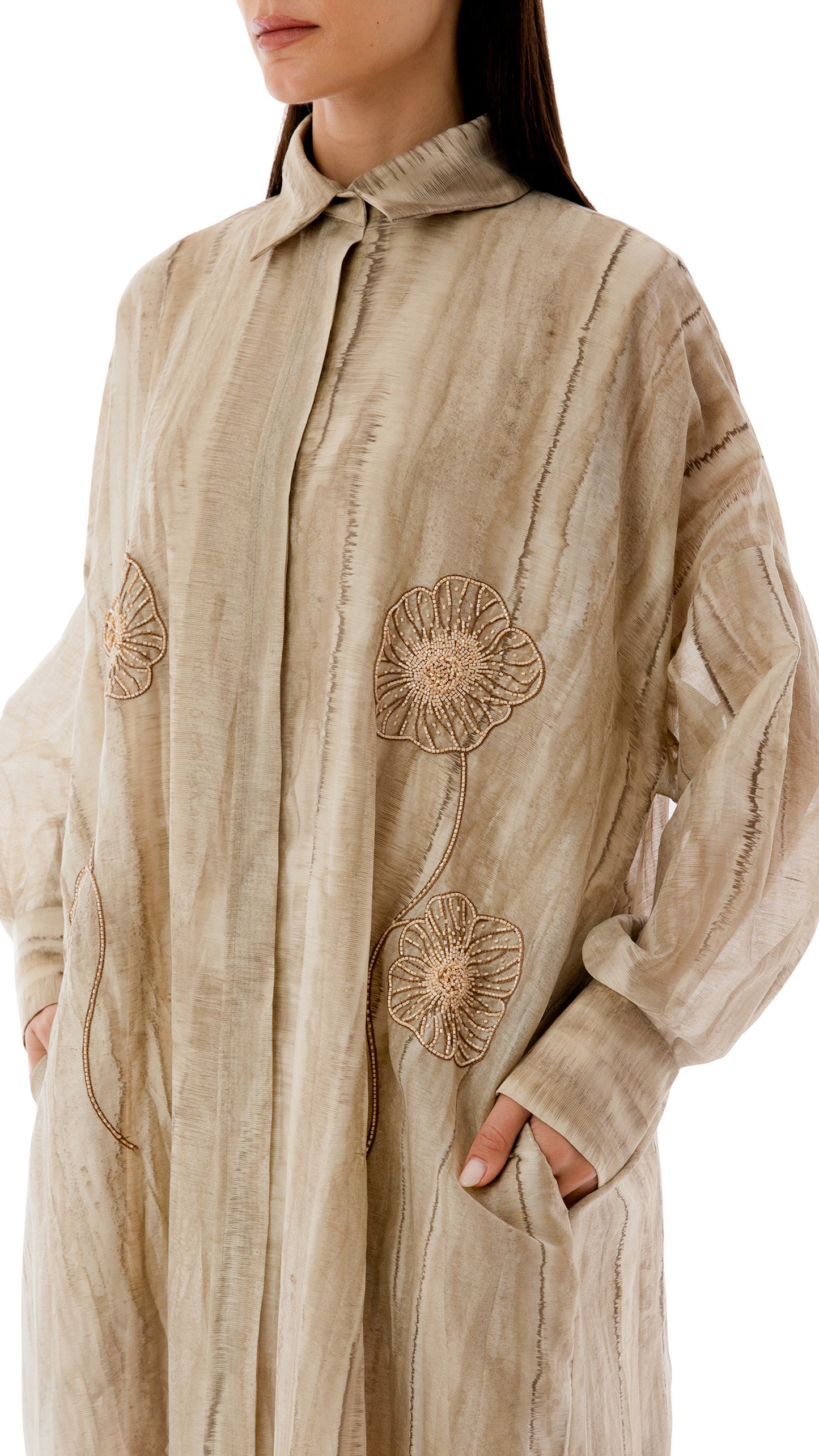 Floral Embroidred Oversized Shirt Dress with Inner Dress