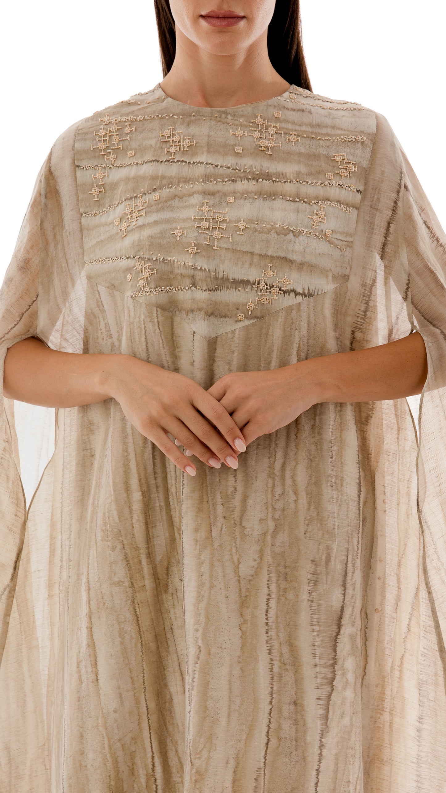 Embroidered Crew Neck Caftan with Inner Dress