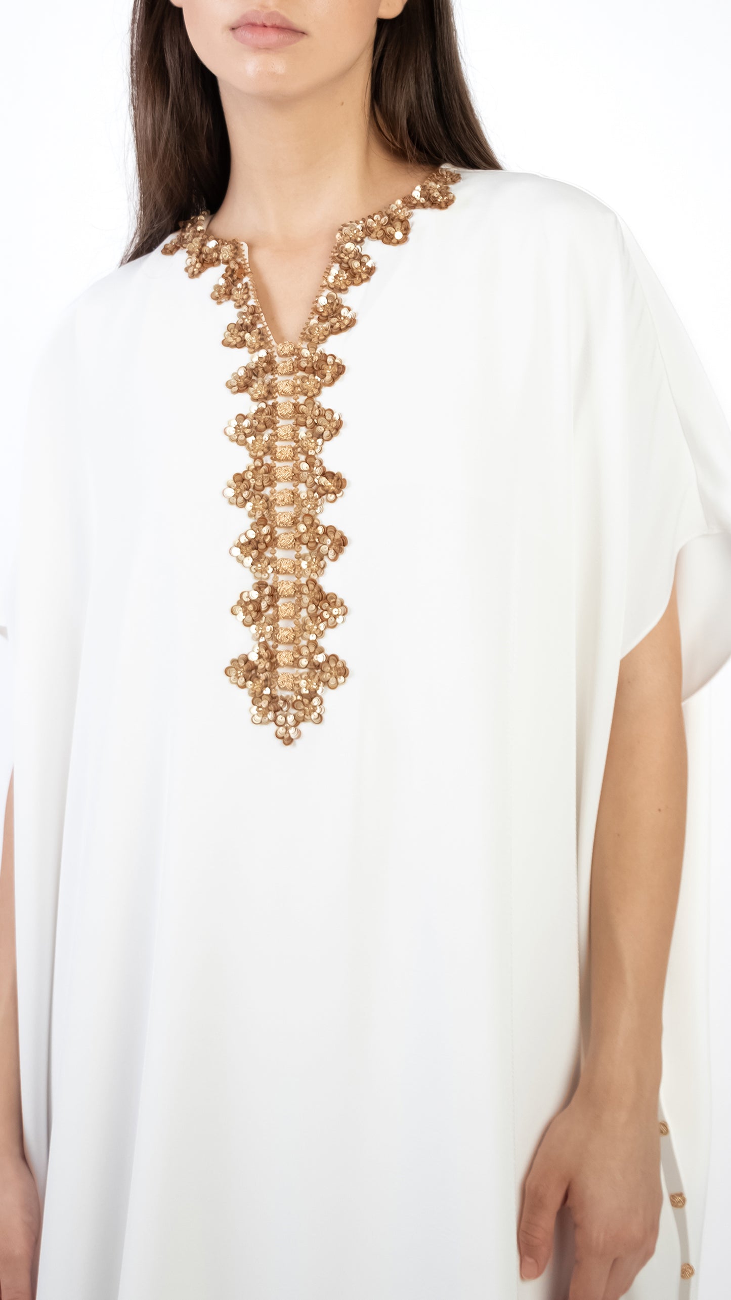 Sequin Embellished Moroccan Buttons Detail Caftan with Inner Dress