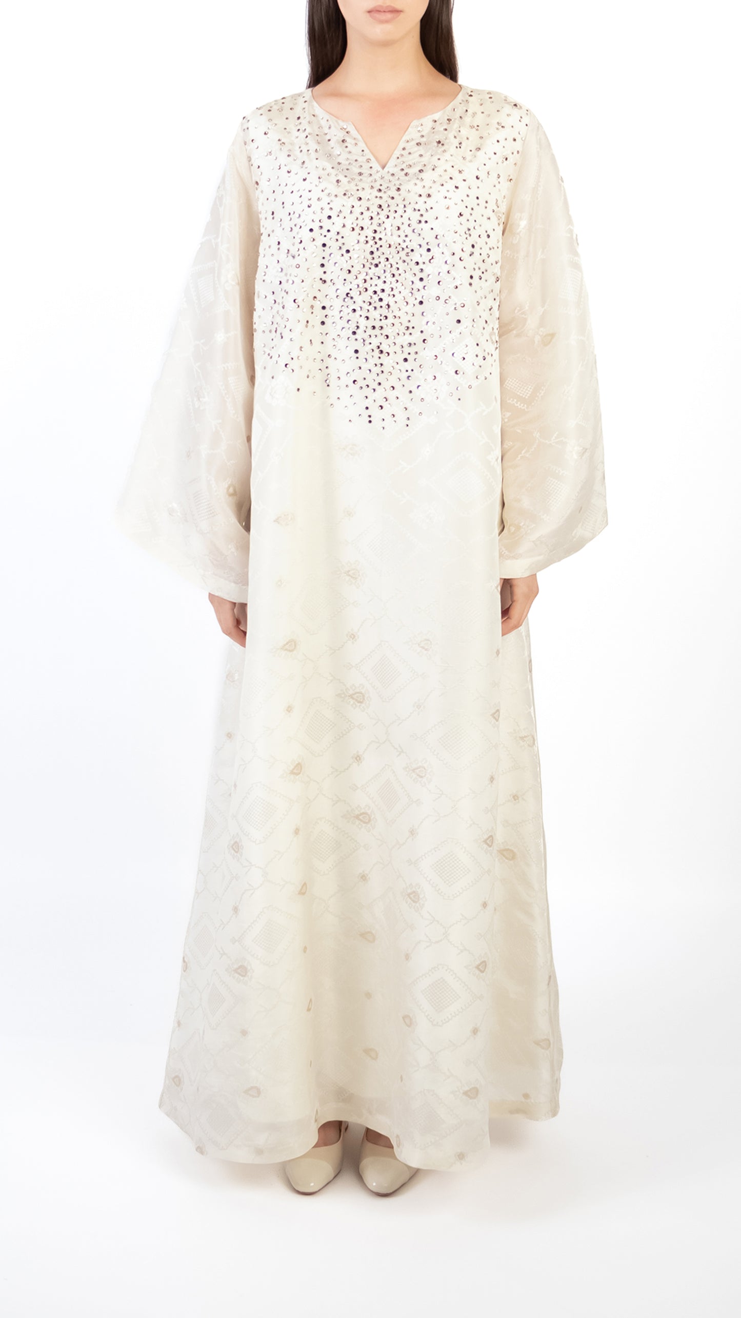 Rhinestone Detail Split Neck Dress
