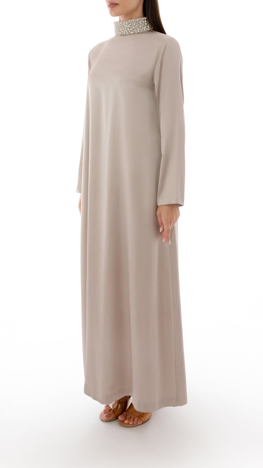 Crystal Embellished Collar Detail Dress