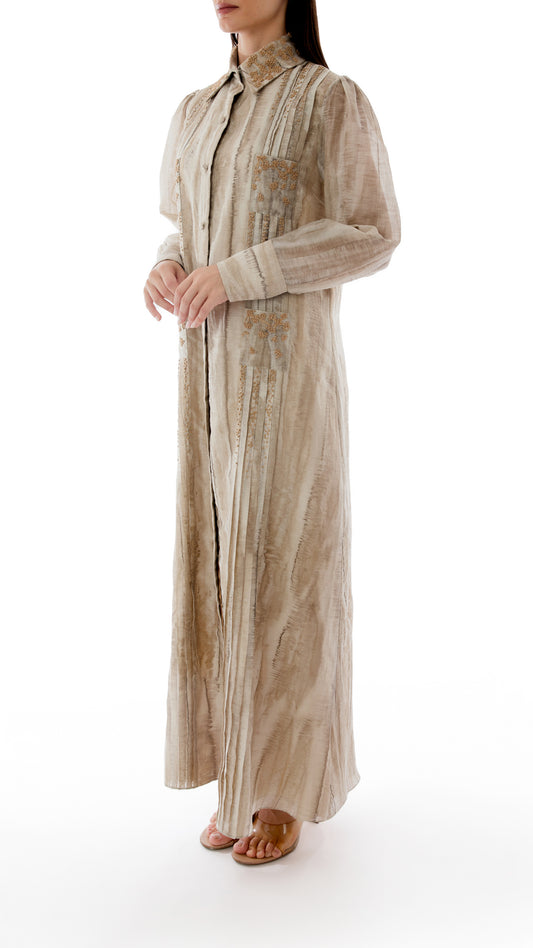 Embroidered Shirt Dress with Pin Tuck Details