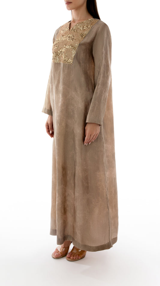 Sequin Embellished Split Neck Dress with Inner Dress