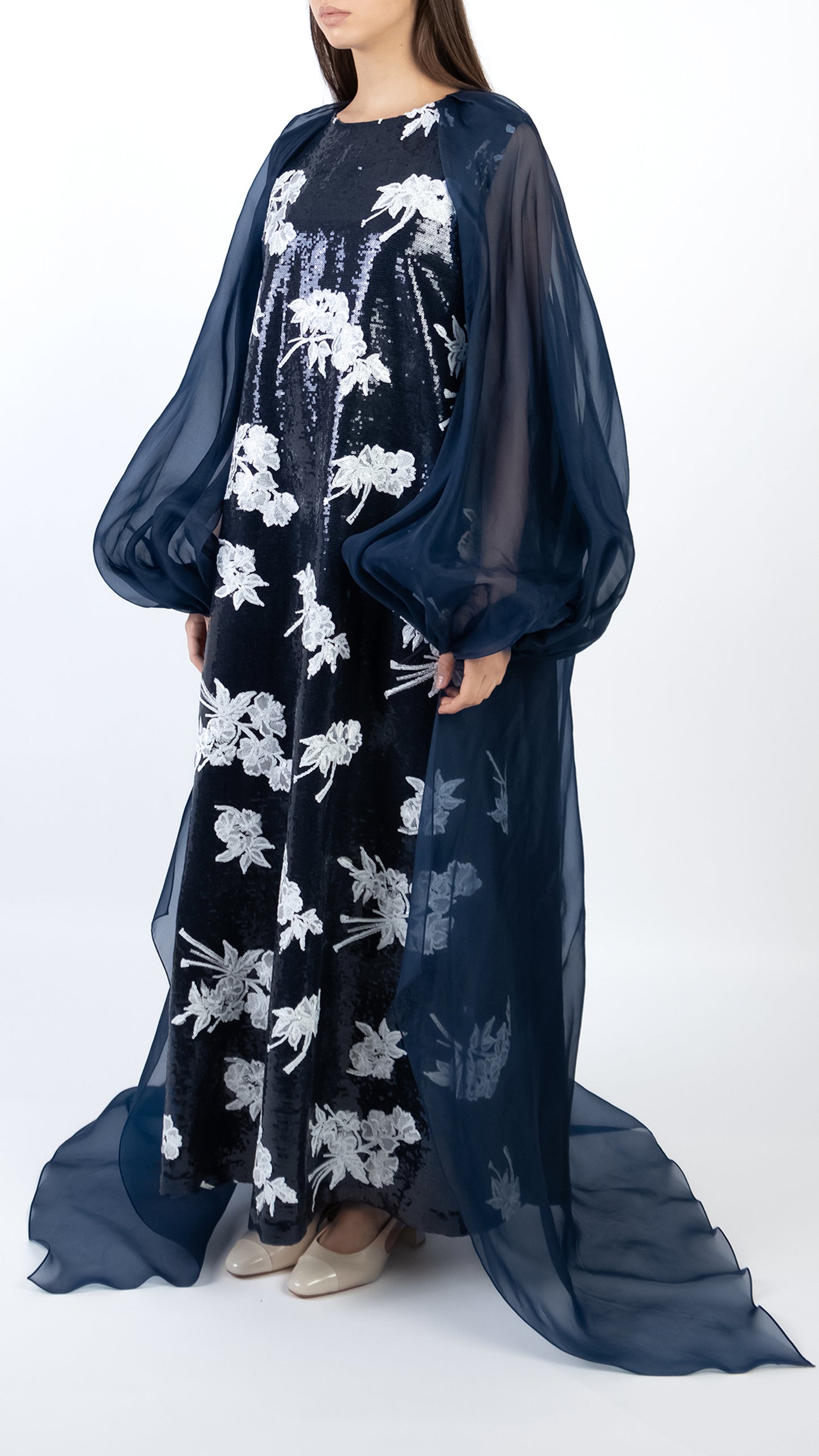 All-Over Sequin Embellished Cape Dress