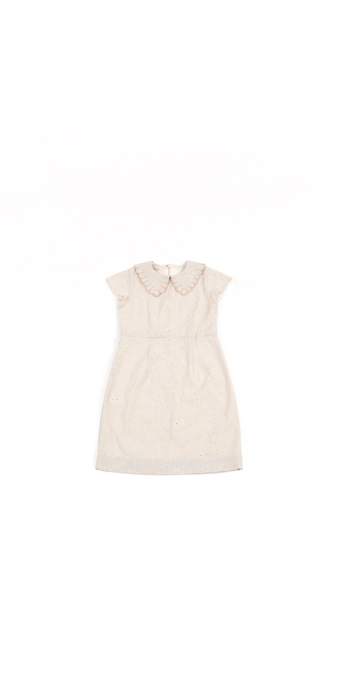 SCALLOP COLLAR DETAIL BRODERIE ANGLAISE LINEN DRESS