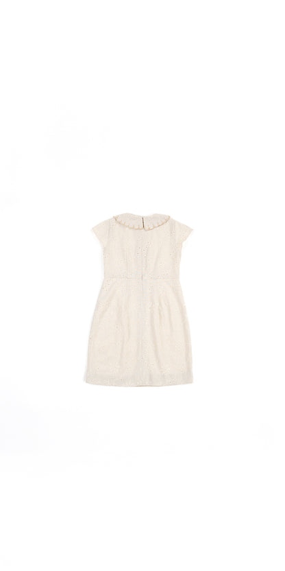 SCALLOP COLLAR DETAIL BRODERIE ANGLAISE LINEN DRESS