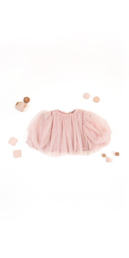 RUFFLE NECK DETAIL PUFFY SLEEVE TOP