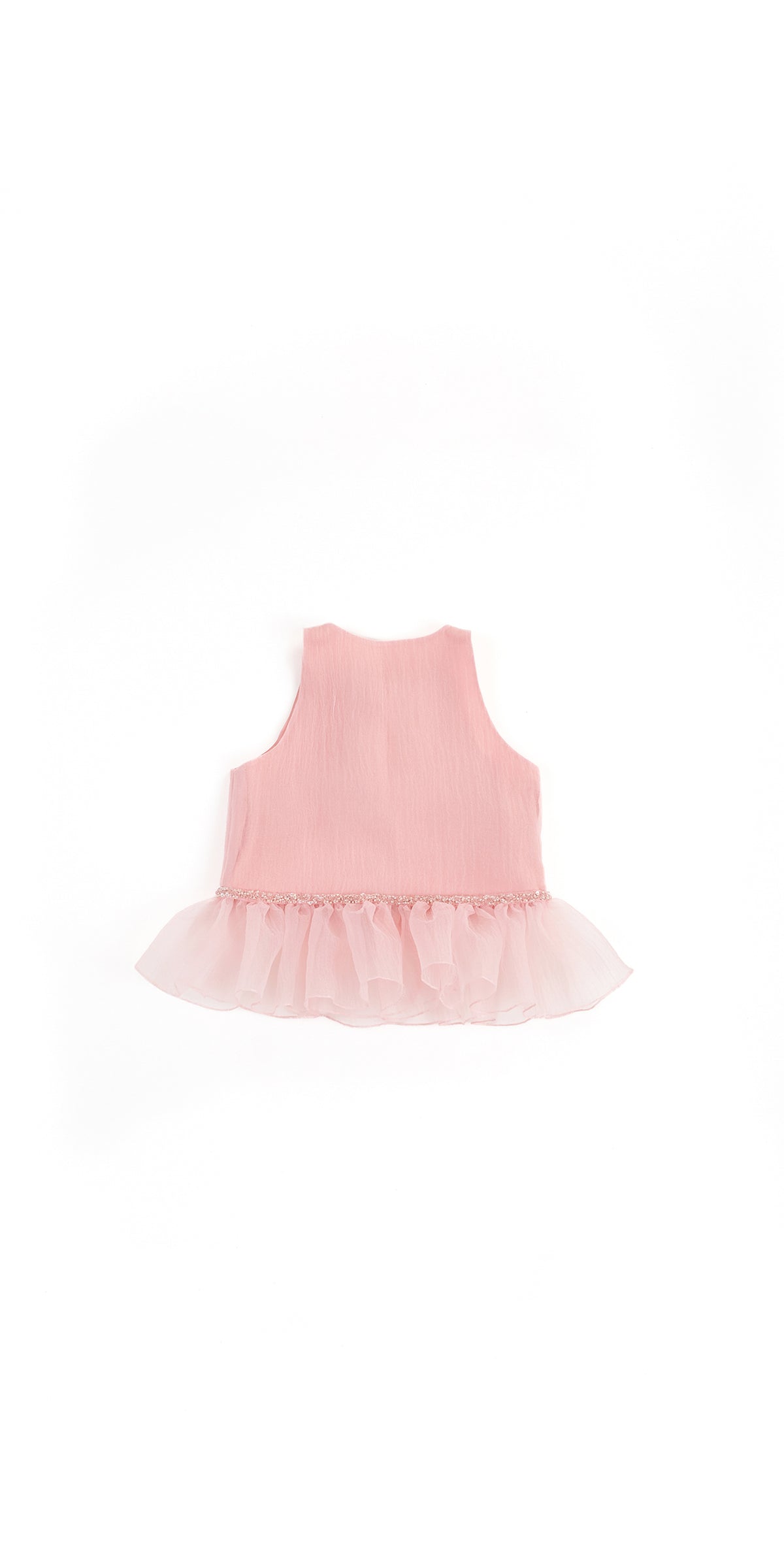 EMBROIDERED RUFFLE HEM AND BOW DETAIL TOP