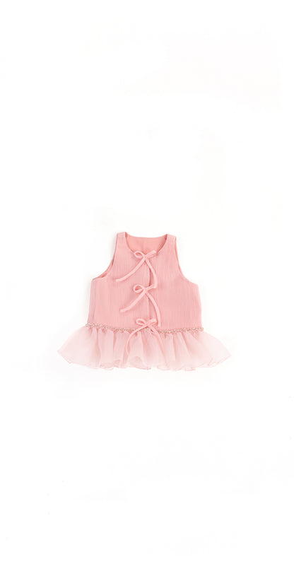EMBROIDERED RUFFLE HEM AND BOW DETAIL TOP