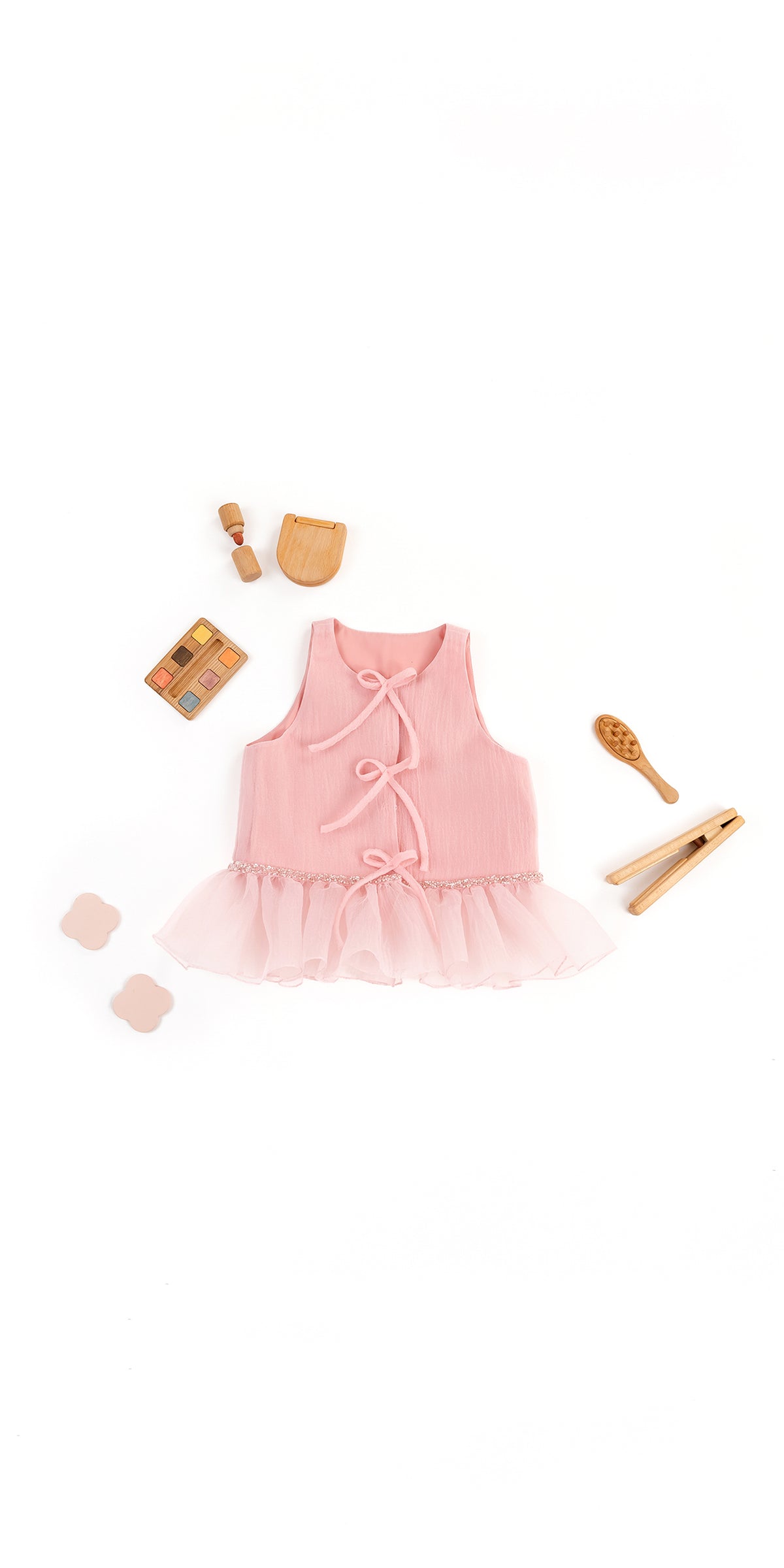 EMBROIDERED RUFFLE HEM AND BOW DETAIL TOP